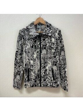 JM Collection Black & White Textured Zip Up Jacket Size Small